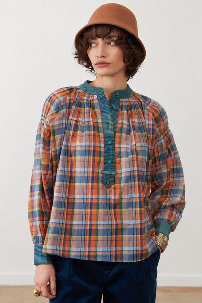 Blouse Abby - Carreaux Oranges