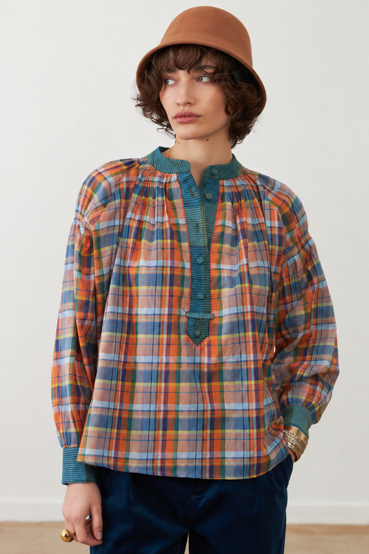 Blouse Abby - Carreaux Oranges
