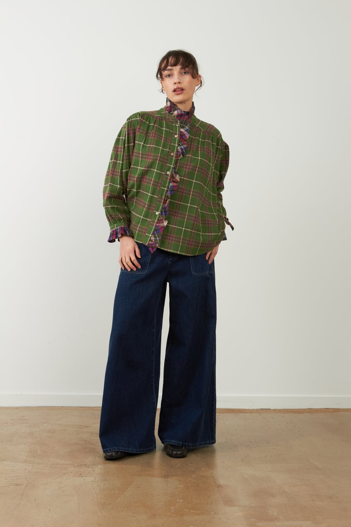 Blouse chemisier à volants Montana - Carreaux Verts