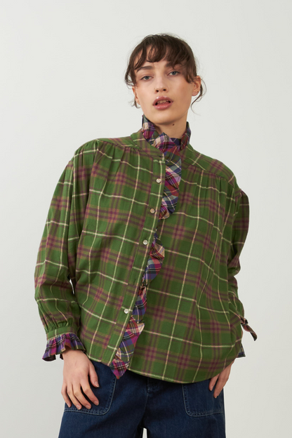 Blouse chemisier à volants Montana - Carreaux Verts