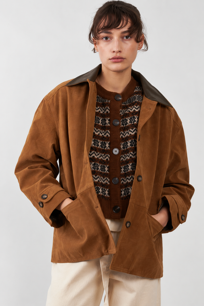 Veste barn jacket col simili-cuir Jose - Camel