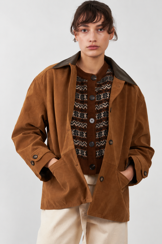 Veste barn jacket col simili-cuir Jose - Camel