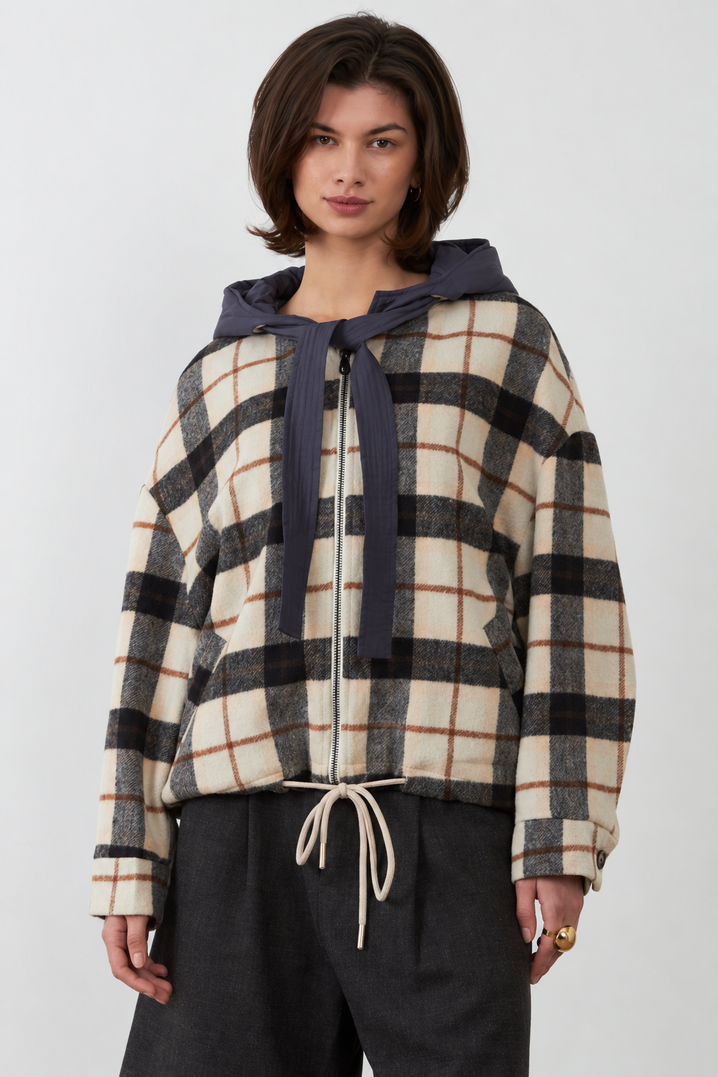 Veste à capuche Lester - Carreaux beige et noir