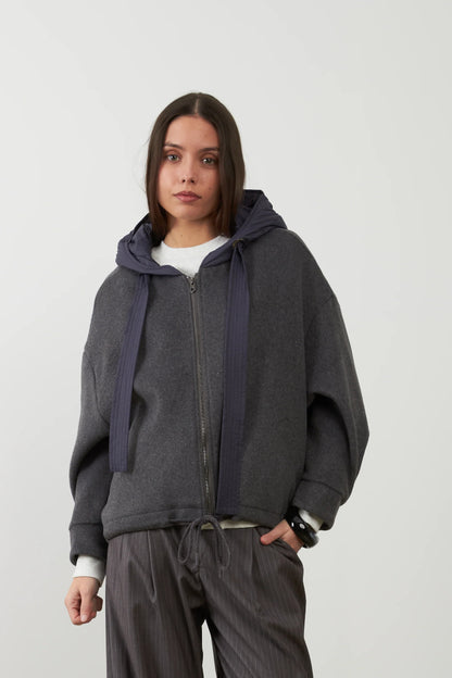 Sweat à capuche en laine Lester - Carbone
