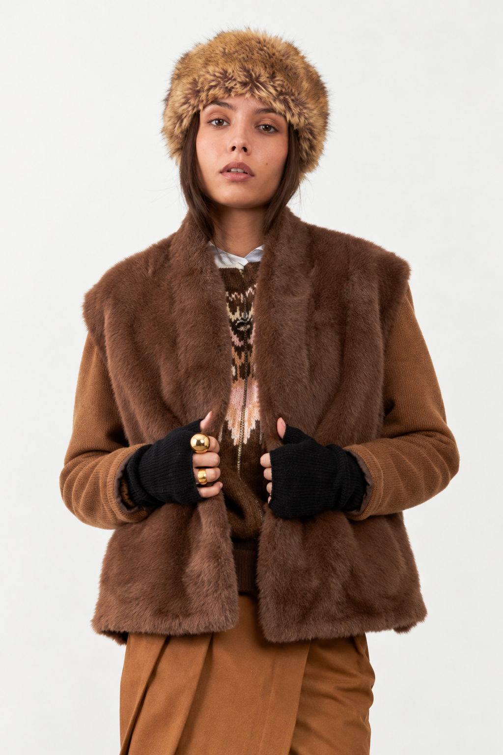 Veste sans manches fourrure Louliana - Chocolat