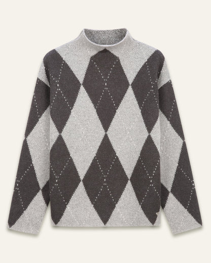 Pull argyle col montant Zéphirine - Losange Gris