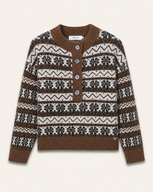 Pull de Noël en mohair et laine col rond Adélie - Chocolat