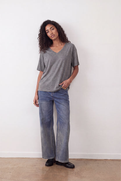 T-shirt col V Anya - Gris chiné