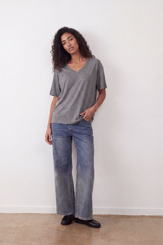 T-shirt col V Anya - Gris chiné