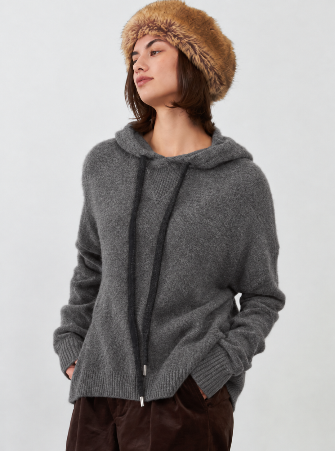Pull racoon à capuche Bartola - Gris chiné