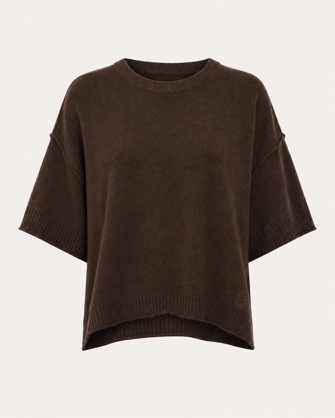 Pull col rond manches courtes Beata - Chocolat