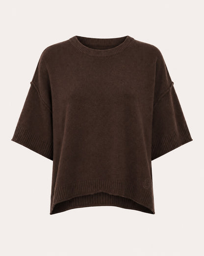 Pull col rond manches courtes Beata - Chocolat