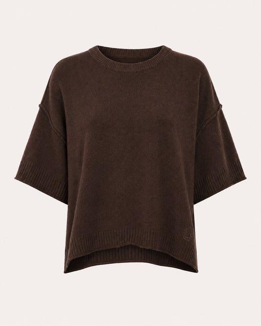 Pull col rond manches courtes Beata - Chocolat