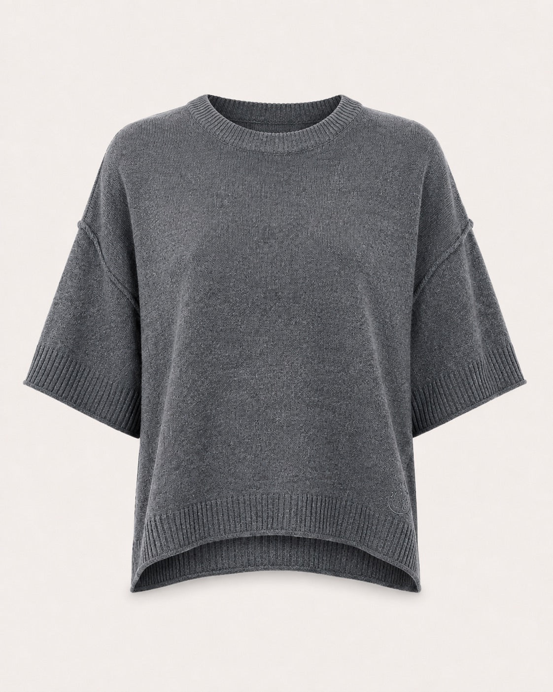 Pull col rond manches courtes Beata - Gris