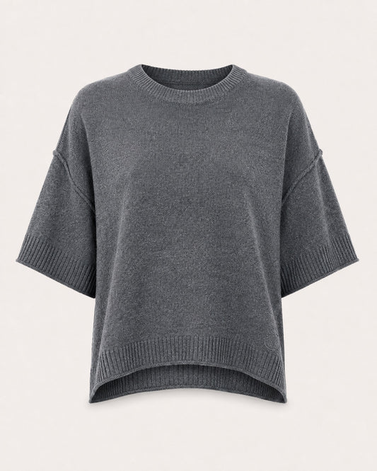 Pull col rond manches courtes Beata - Gris