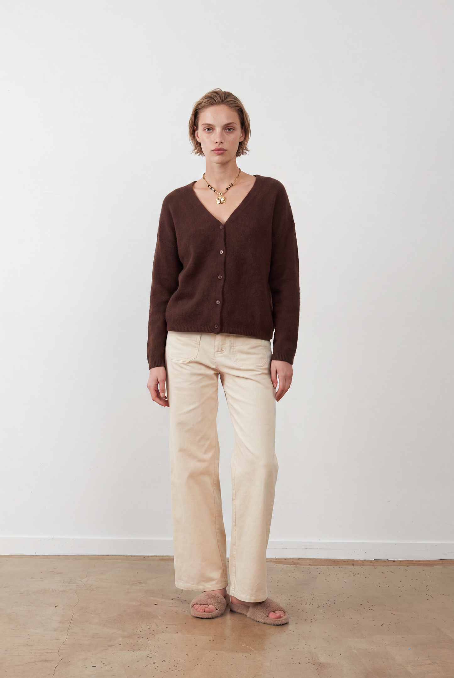 Gilet col V racoon & laine Betty gilet - Chocolat