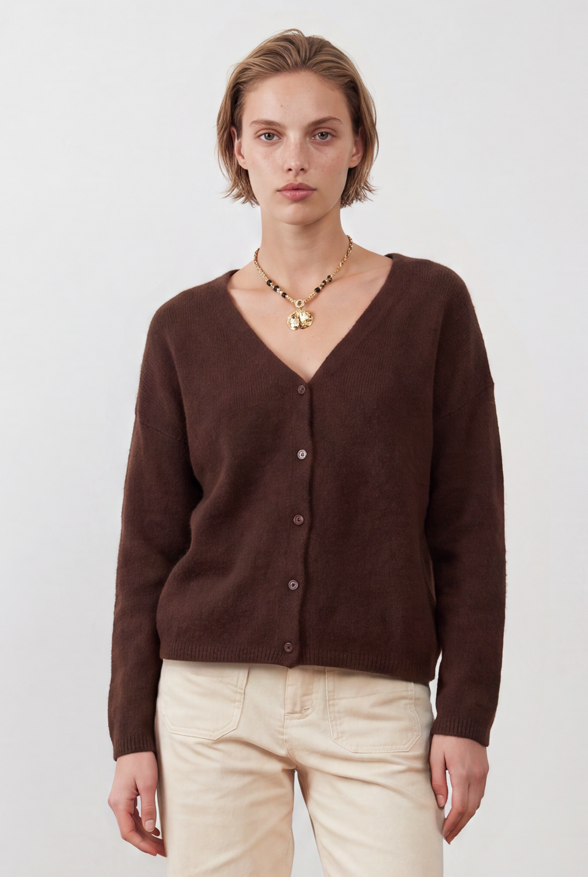 Gilet col V racoon & laine Betty gilet - Chocolat