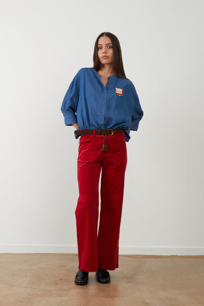 Blouse avec badge Love Simone - Bleu Chambray