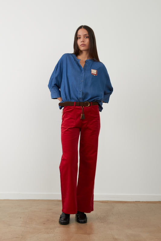 Blouse avec badge Love Simone - Bleu Chambray