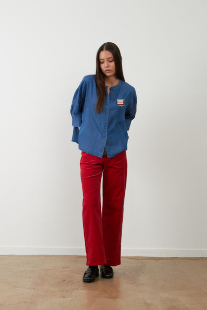 Blouse avec badge Love Simone - Bleu Chambray