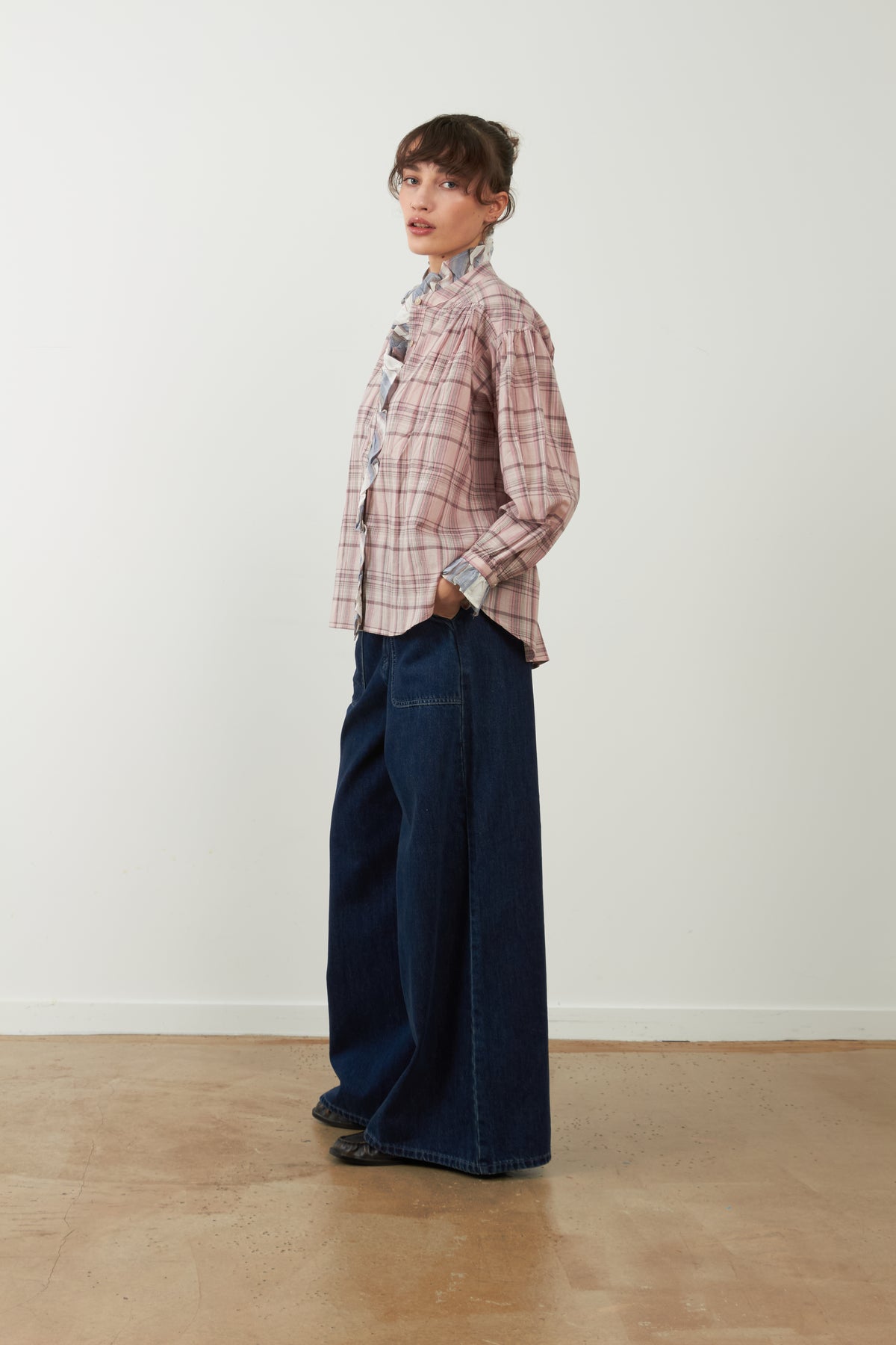Blouse à volants en coton Montana - Carreaux Roses