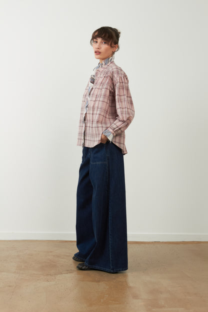 Blouse à volants en coton Montana - Carreaux Roses