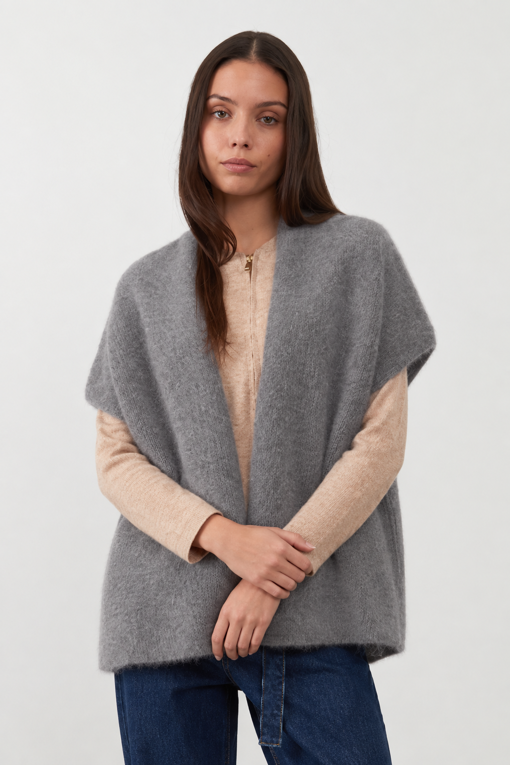 Gilet manches courtes racoon Clarisse - Gris chiné
