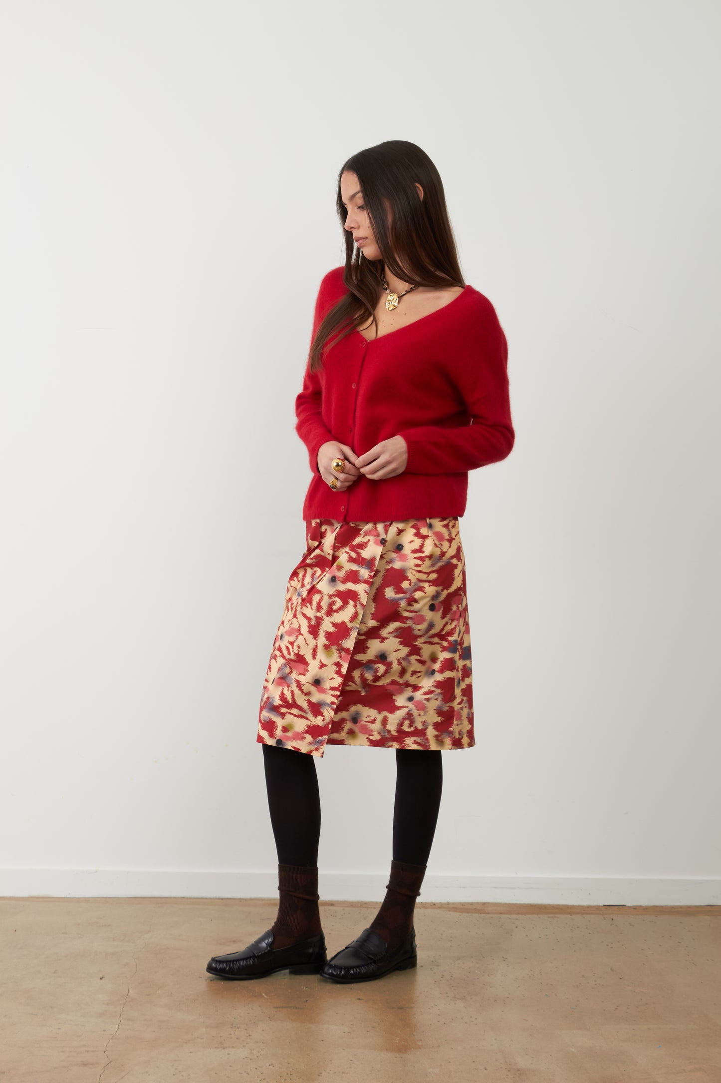 Gilet col V racoon & laine Betty - Rouge Rubis