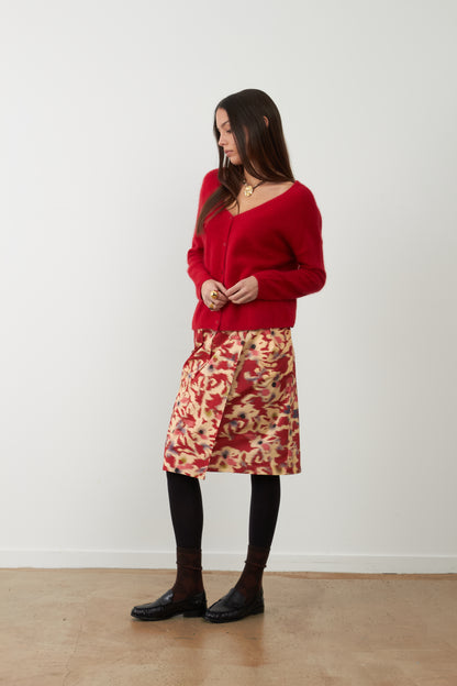 Gilet col V racoon & laine Betty - Rouge Rubis