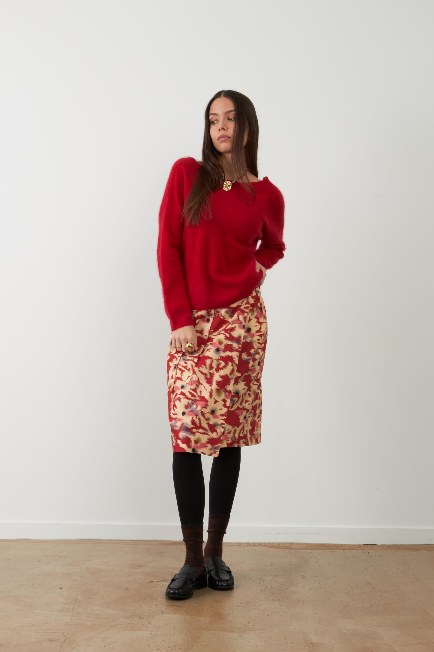Gilet col V racoon & laine Betty - Rouge Rubis