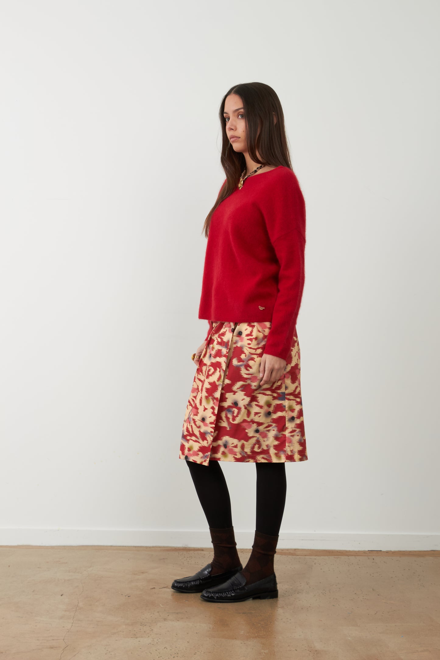 Gilet col V racoon & laine Betty - Rouge Rubis
