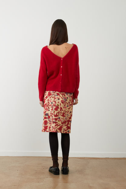 Gilet col V racoon & laine Betty - Rouge Rubis