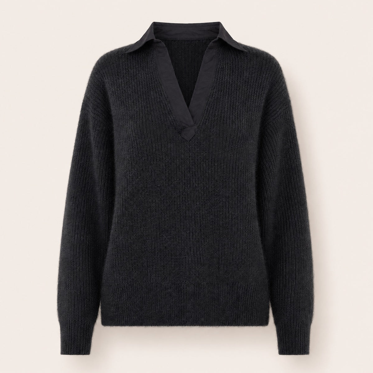 Pull en angora col chemise en V Jordana - Noir