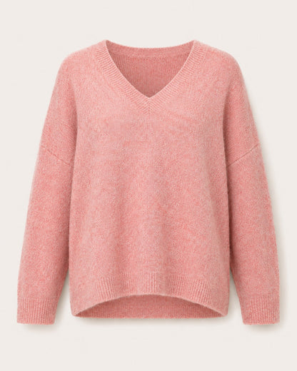 Pull col V Lam - Rose Poudré