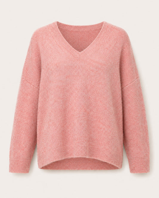 Pull col V Lam - Rose Poudré