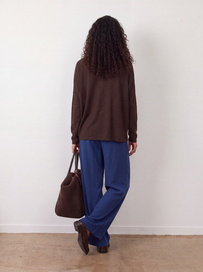Pull mérinos col V Leila - Chocolat