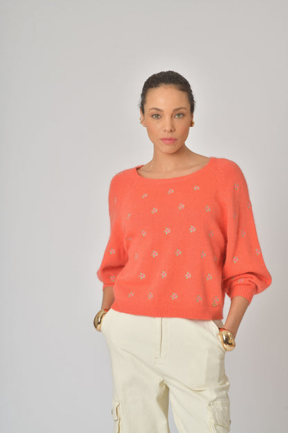 Pull en angora broderies manches ballon Maeva