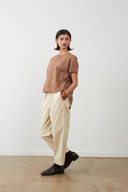 T-shirt col rond Betty - Rayures beige