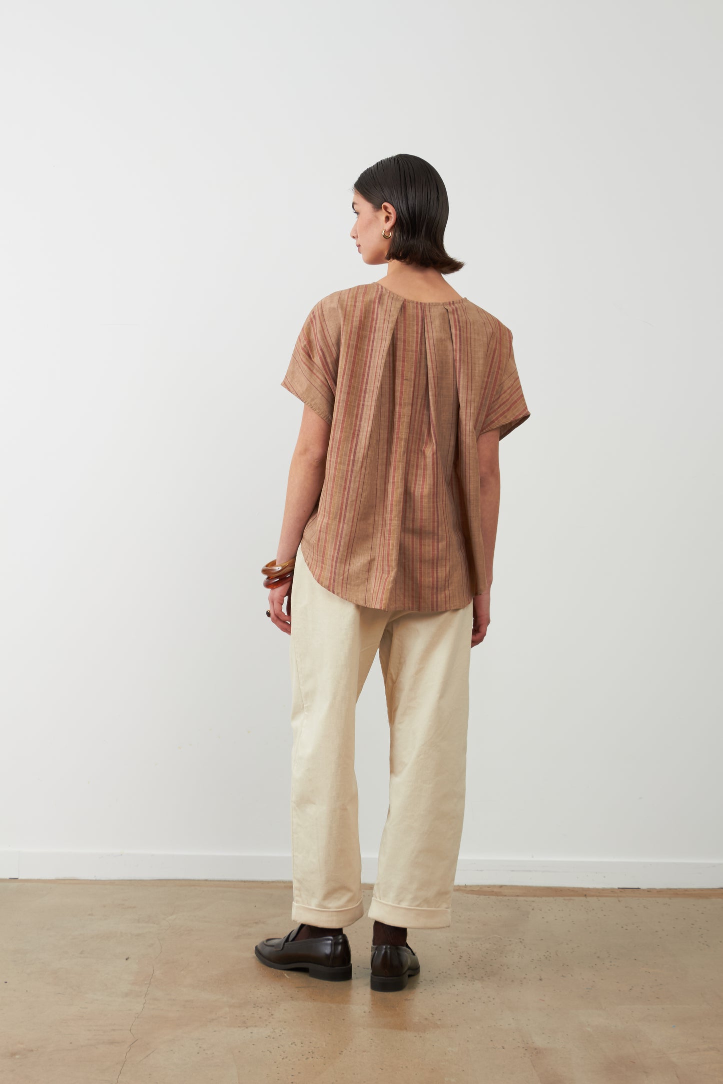 T-shirt col rond Betty - Rayures beige