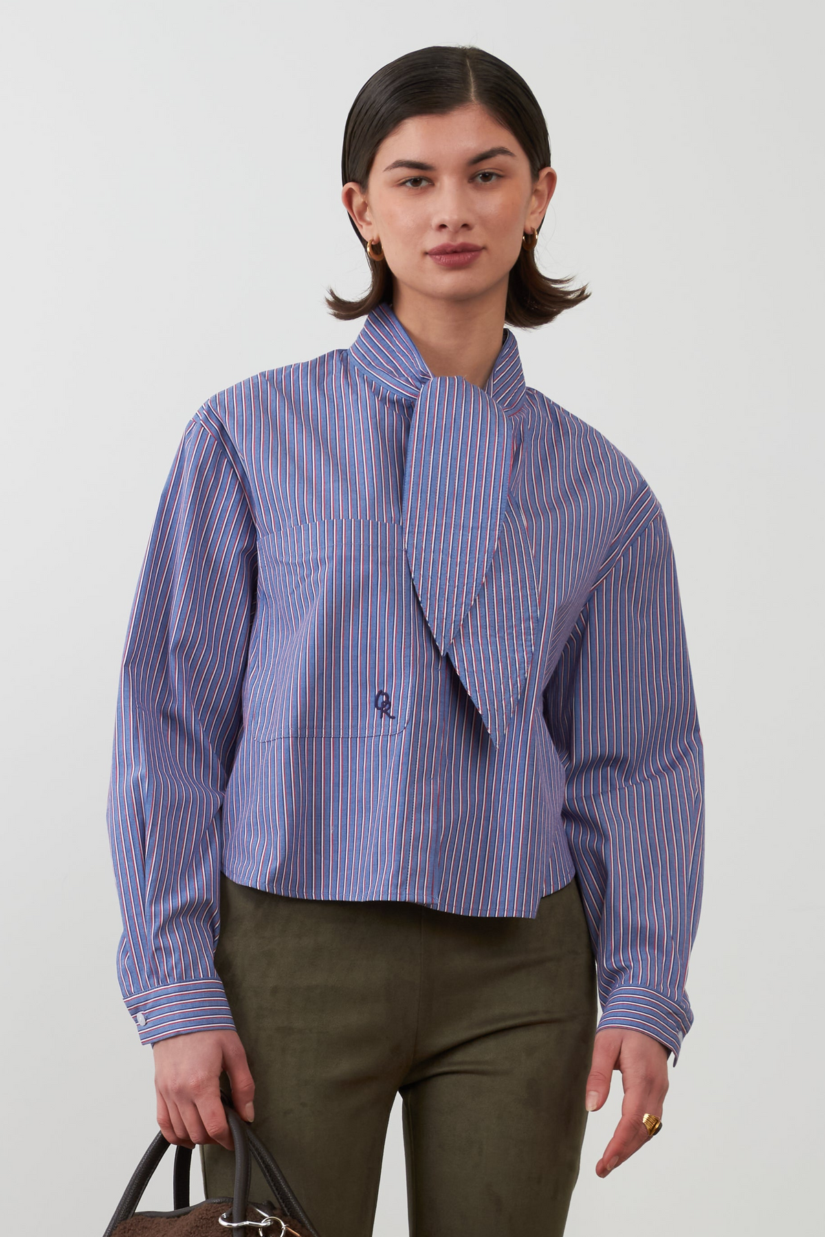 Chemise à col lavallière Arnold - Rayures bleues