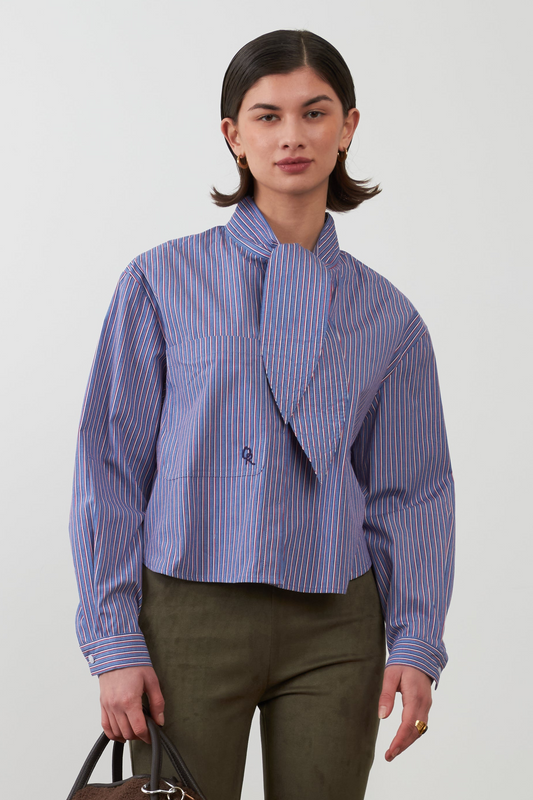 Chemise à col lavallière Arnold - Rayures bleues