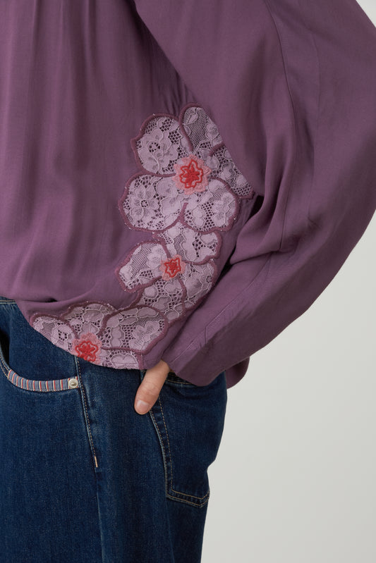 Blouse broderies fleurs Brooke - Violet