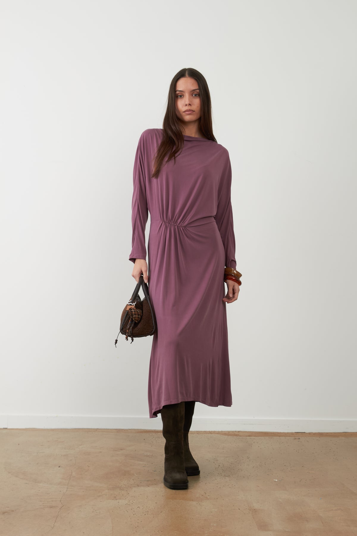 Robe midi drapée Mylène - Rose Pétale