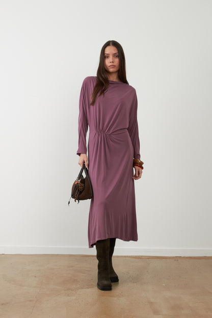 Robe midi drapée Mylène - Rose Pétale
