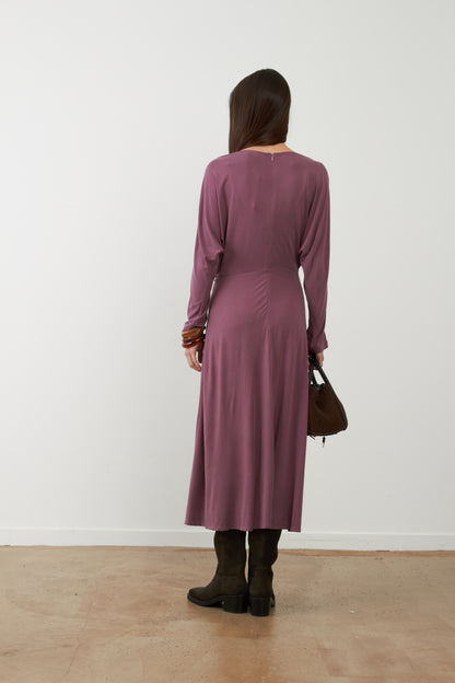 Robe midi drapée Mylène - Rose Pétale