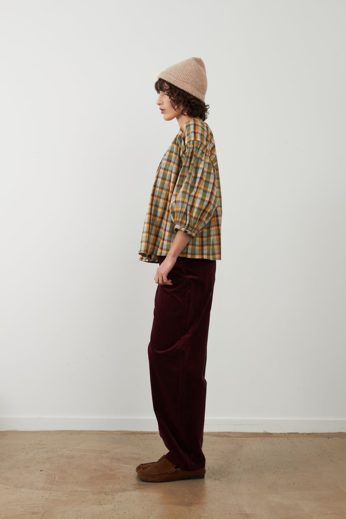 Blouse broderie fleur Daniele - Carreaux choco