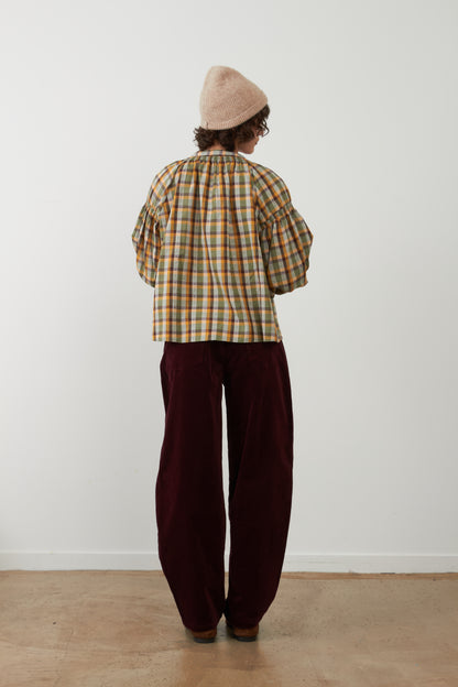 Blouse broderie fleur Daniele - Carreaux choco
