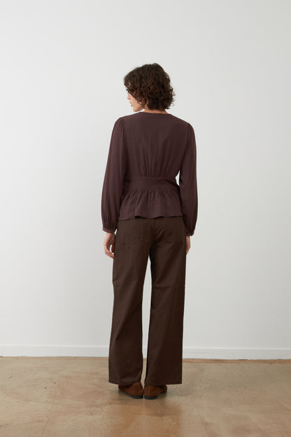 Blouse brodée Almina - Choco