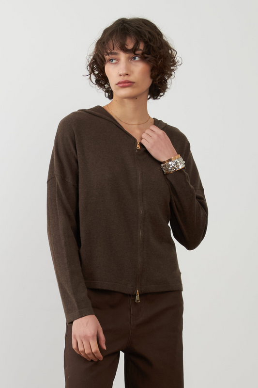 Gilet mérinos avec capuche Margaux - Taupe