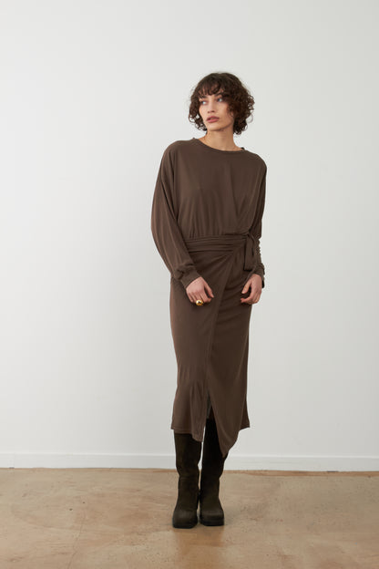 Robe drapée midi Tabitha - Chocolat